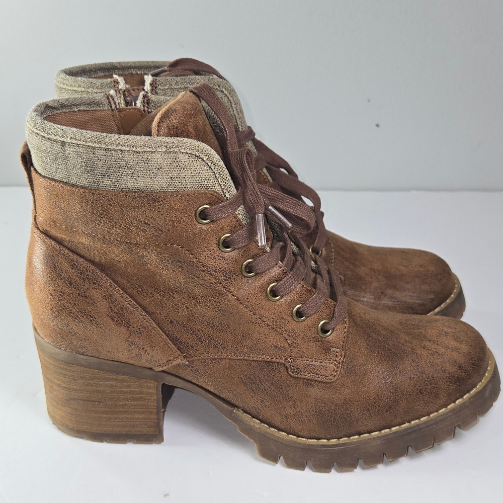 Carlos by Carlos Santana Brown Lace Up Side Zip Block Heel Ankle Boots 10 - Picture 8 of 10